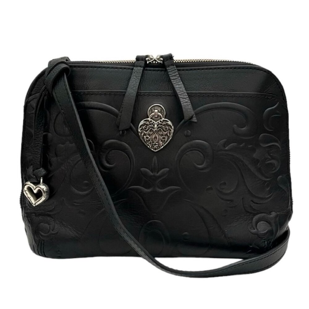 NWT Brighton Alexa Crossbody Cordoba Embossed Leather Domed Black Purse